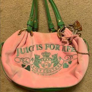 Pink and green velour juicy couture bag